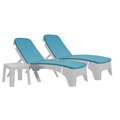 Rainbow Outdoor Roma 3-Piece Chaise Lounger Set w/cushion-White RBO-ROMA-WHT-3CL-CUSH-TEA